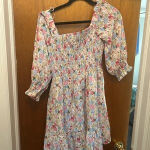 Floral Smocked Dress with Puff Sleeves